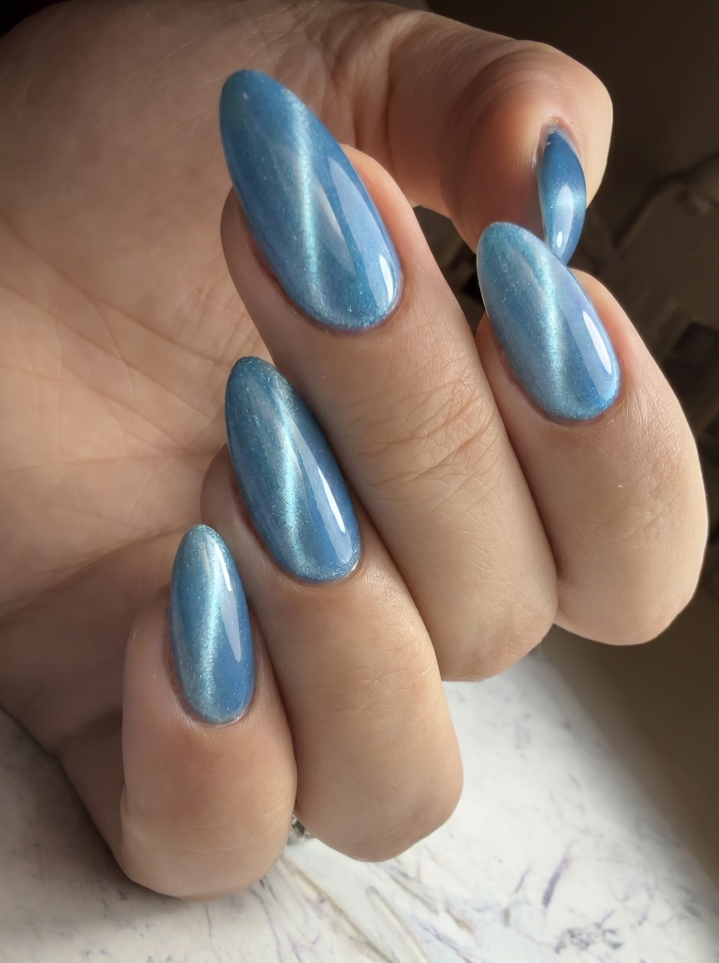 Blue Ice Flare Cat Eye on nails