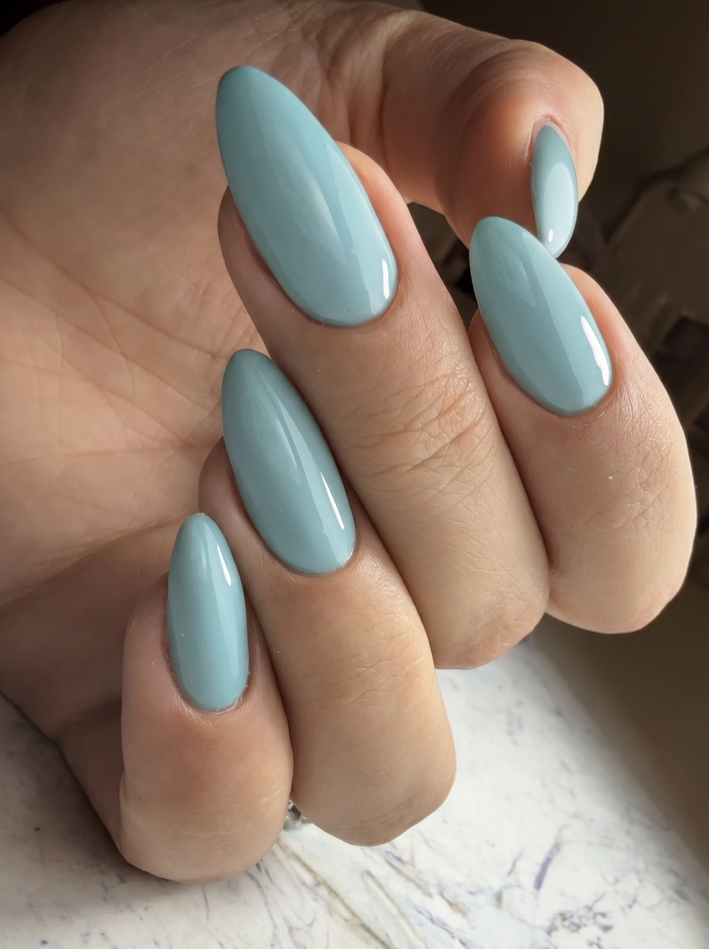 Turquoise Gel Polish on nails